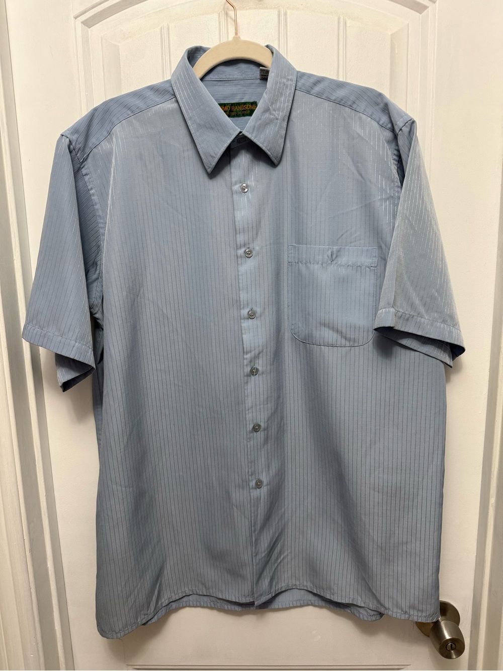 Uomo Handsome Made In Italy Short Sleeve Striped Blue Sz Large Shirt (8-11)